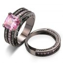 18K Black Gold Plated Pink Square crystal Luxury Bijoux Fashion Ring Set