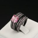 18K Black Gold Plated Pink Square crystal Luxury Bijoux Fashion Ring Set
