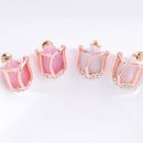 Fashion Party Jewelry Set Pink/Beige Cat Eye Opal Rhinestone Tulip Flower Necklaces Earrings Bracelets