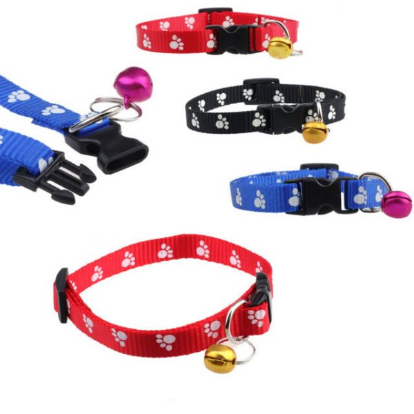 Adjustable Nylon Footprints Collar Dog Puppy Pet Collars With Bells