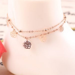 Anklets For Women Small Beads Rose Flowers Gold Plated