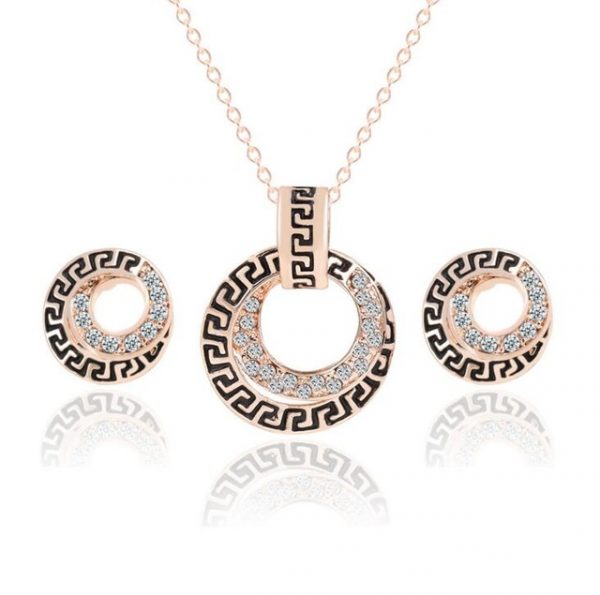 Austrian Crystal Circle Jewelry Sets Party Gold Pendant Necklace Drop Earrings Set