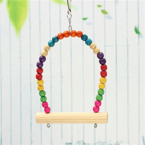 Colorful Wooden Bird Parrot Swing Stand Cage Hanging Toys For Cockatiel Budgie