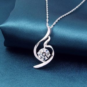 Copper inlay zircon crystal pendant necklace
