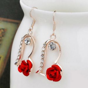 Red Rose Flower Earrings