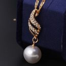 Fashion Women Necklace Earrings Jewelry Sets Crystal Gold Color Big Simulated Pearl Wedding Party