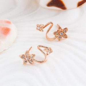 rand New Rose Gold Color Crystal Flower Earrings Luxury Double Sided Stud Earring joyeria Maxi brincos