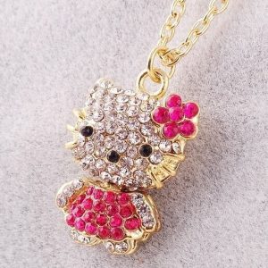 Fashion Hello Kitty Pendant Necklace Rhinestone Crystal Necklace For Women Gold Silver Chain