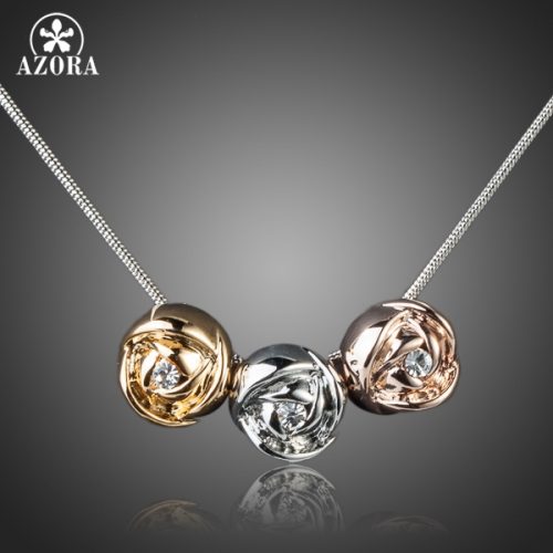 Brand Design Platinum Plated Stellux Austrian Crystal 3pcs Roses Pendant Necklace