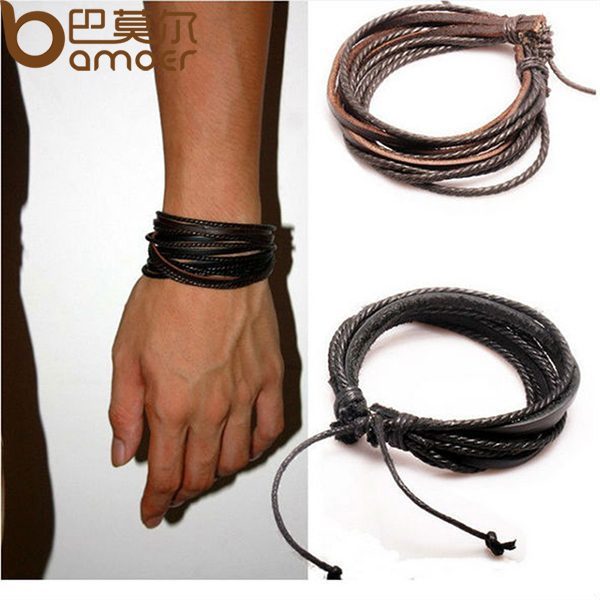 HOT Leather Bracelets & Bangles for Men and Women Black Braided Rope Fashion Man
