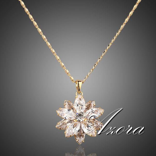 Sunflow Design 18K Real Gold Plated Gold Stellux Austrian Crystals Paved Pendant Necklace