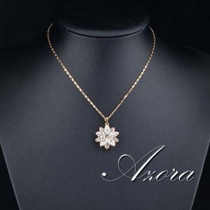Sunflow Design 18K Real Gold Plated Gold Stellux Austrian Crystals Paved Pendant Necklace