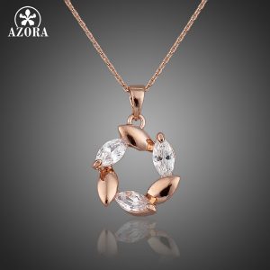 AZORA Rose Gold Plated Flower Clear Cubic Zirconia Pendant Necklace