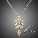 Real Gold Plated Gold Color Austrian Crystals Leaves Design Pendant Necklace