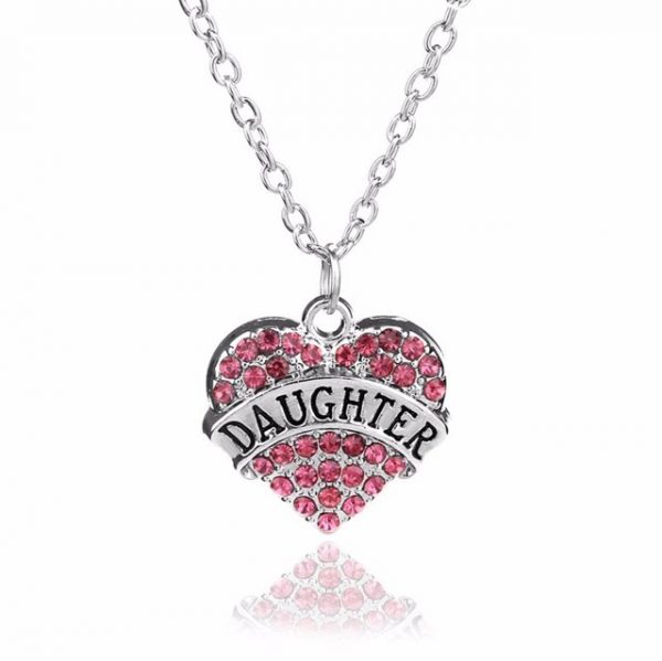 Daughter Necklace Crystal Heart Pendant Rhinestone