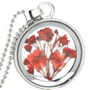 Dried Flowers Round Glass Statement Necklaces Silver Plated Chain Long Necklaces For Women