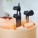 FHEAL 6pcs/set Black Cat Fruit fork Cute Cartoon Baby Fork Kitten Dessert Decoration Fork Kitchen Bar Supply