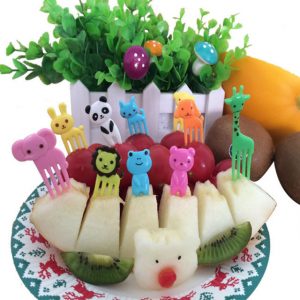 FHEAL 10pcs/set Animal Farm Mini Cartoon Fruit Fork Sign Plastic Fruit Toothpick Bento Lunch For Children Decorative