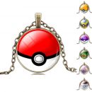 Vintage Bronze Chain Statement Necklaces Collares Glass Cabochon Pokemon Ball Pendant