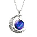 Glass Galaxy Lovely Pendant Silver Chain Moon Necklace