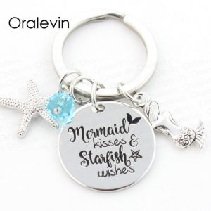 MERMAID KISSES AND STARFISH WISHES Engraved Pendant Keychain