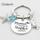 MERMAID KISSES AND STARFISH WISHES Engraved Pendant Keychain