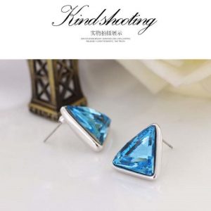 Fashion Austrian Crystal Silver Triangle Stud Earrings