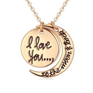 I Love U With Sun & Moon Pendant Necklace 18K Gold Plated Romantic Style