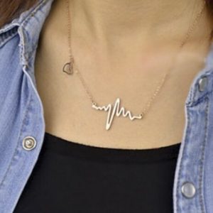 Imitation Titanium steel 18K Gold Plated ECG Heart Necklace Clavicle Choker Pendant Necklace