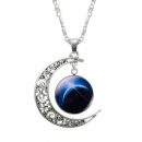 Glass Galaxy Lovely Pendant Silver Chain Moon Necklace