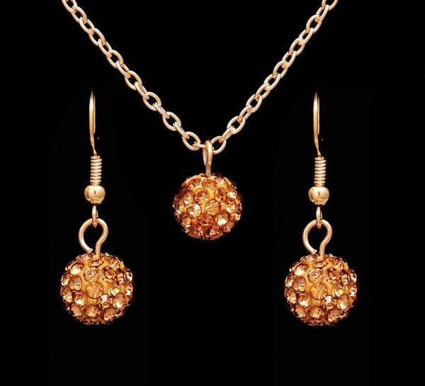 Jewelry Sets Rhinestone ball Necklace Earrings Dangle Pendants18K Gold Plated Crystal