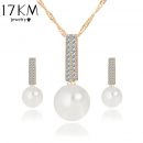 Women Fashion Jewelry Set Necklace Earrings Simple simulated Pearl Pendant Crystal Silver Color