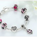Silver Four Leaf Clover Charm Bracelet with Purple Beads for Women