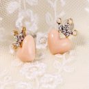 Mellow Pink Crystal Crown Peach Heart Love Stud Earrings Pearl earrings small fresh crown earrings