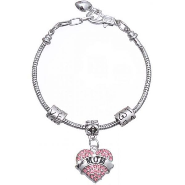 Mom Bracelet Heart Shape Beads Crystal Rhinestone