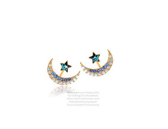 Moon and the Stars hanging around Rhinestone buckle sweet earrings