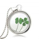 Natural Clover Floating Dried Flowers Pendant Necklaces Jewelry For Women