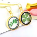 Natural Clover Floating Dried Flowers Pendant Necklaces Jewelry For Women