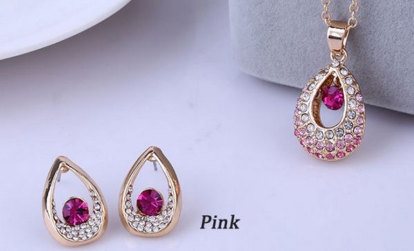 Bridal Jewelry Sets Hot Sale Classic White/ Gold Plated Water Drop Crystal Rhinestone Earrings Necklaces