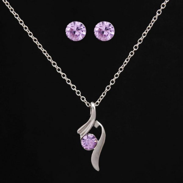 Silver Plated CZ Diamond Crystal Jewelry Sets Necklace and Earrings