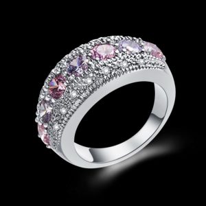 Silver Ring Size 7 Pink & White Topaz
