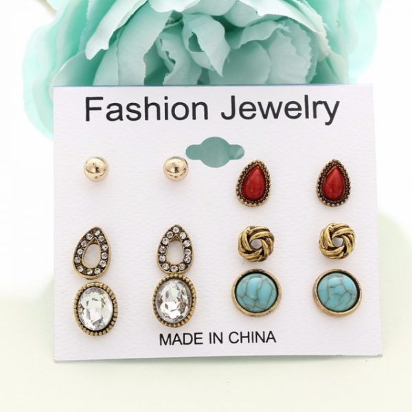 6 pairs/ set Fashion Vintage Punk Accessories Turquoise Flower Earring Sets For Women Bijoux Brincos Pendientes Earrin