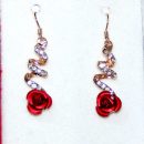 Temperament Crystal Red Rose Flower Women Dangle Drop Earrings