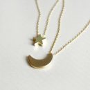 Two Layered Chain Gold Plated Moon Star Pendent Women Statement Simple Moon Necklace