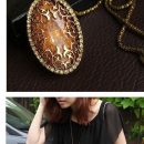 Vintage European Style Women Royal Hollow Pattern Amber Long Pendant Necklace