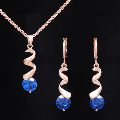 Water Drop Earrings Necklaces Set For Women 18K Gold Plated Crystal Sapphire Jewelry Sets