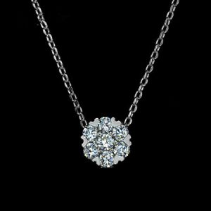 White Gold Plated 7 pcs 0.04 carat Top Grade Cubic Zirconia Stone Cluster Small Pendant Necklace