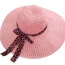 Women Sun Hat Candy Color Straw Hat Wide Large Brim Floppy Summer Beach Cap with Leopard Ribbon Rose