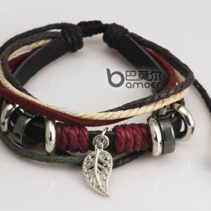 Wrap Leather Rope Bracelet Beads and Metal Charms