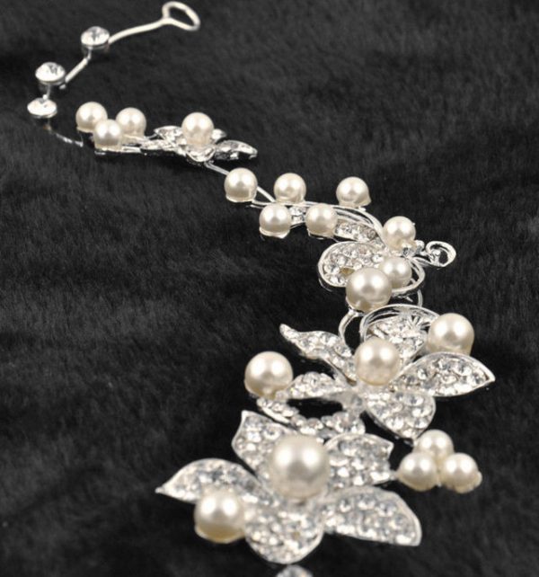 Hot Ladies Silver Rhinestone Bridal Wedding Flower Pearls Crystal Chic Headband Hair Clip Comb Jewelry